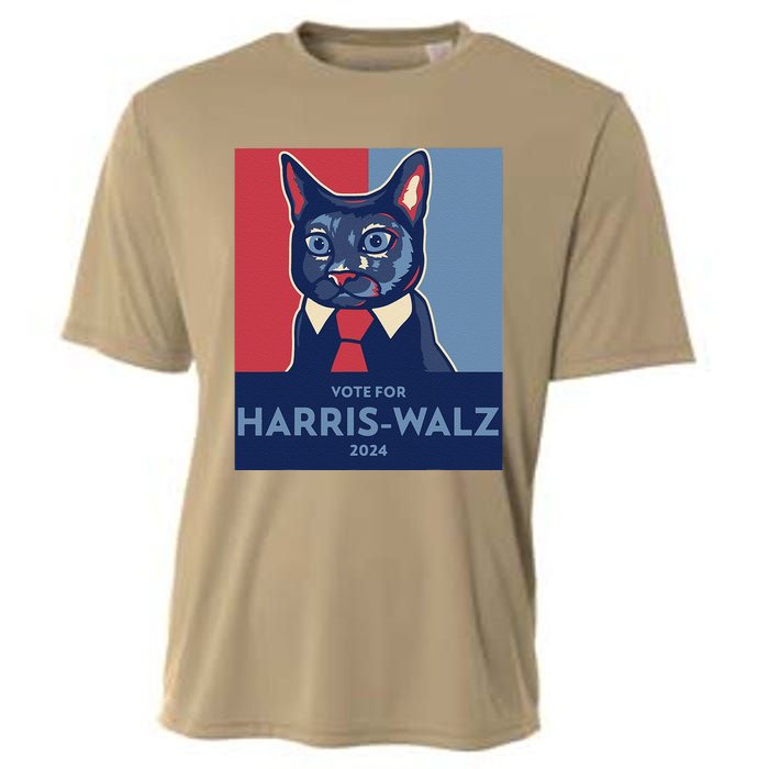 Vote For Harris Waltz 2024 Election Funny Cat Cooling Performance Crew T-Shirt