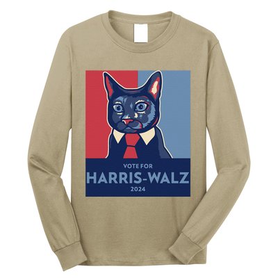 Vote For Harris Waltz 2024 Election Funny Cat Long Sleeve Shirt