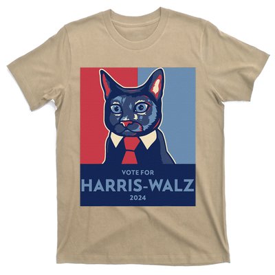 Vote For Harris Waltz 2024 Election Funny Cat T-Shirt