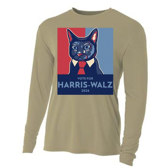 Vote For Harris Waltz 2024 Election Funny Cat Cooling Performance Long Sleeve Crew