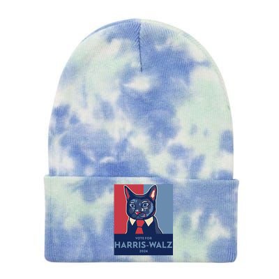 Vote For Harris Waltz 2024 Election Funny Cat Tie Dye 12in Knit Beanie