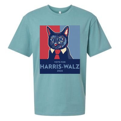 Vote For Harris Waltz 2024 Election Funny Cat Sueded Cloud Jersey T-Shirt