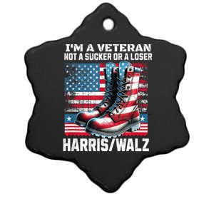 Veteran For Harris Walz Us Flag President 2024 Gift Ceramic Star Ornament