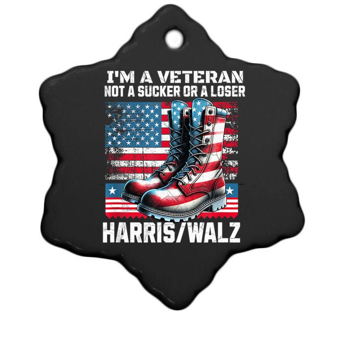 Veteran For Harris Walz Us Flag President 2024 Gift Ceramic Star Ornament