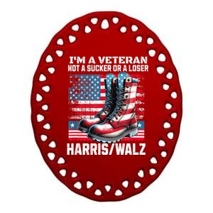 Veteran For Harris Walz Us Flag President 2024 Gift Ceramic Oval Ornament