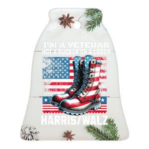 Veteran For Harris Walz Us Flag President 2024 Gift Ceramic Bell Ornament