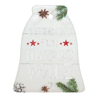 Veterans For Harris 2024 Kamala Harris Tim Walz Veteran Usa Ceramic Bell Ornament