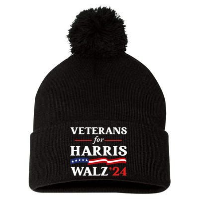 Veterans For Harris Walz 2024 Vote Tim Walz Kamala Harris Pom Pom 12in Knit Beanie