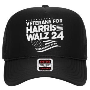 Veterans For Harris Walz 2024 Vote Blue Democrat High Crown Mesh Back Trucker Hat