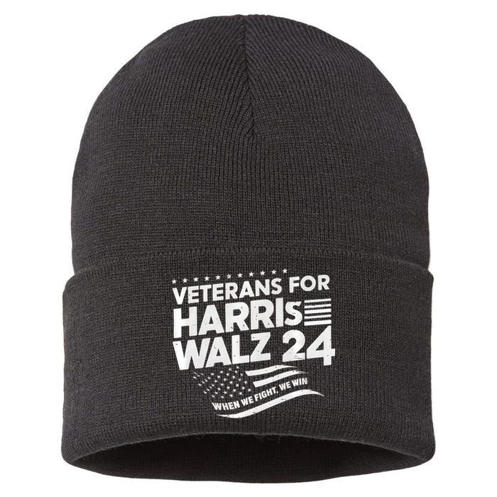 Veterans For Harris Walz 2024 Vote Blue Democrat Sustainable Knit Beanie