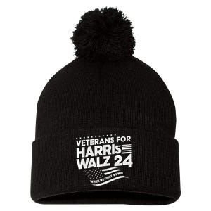 Veterans For Harris Walz 2024 Vote Blue Democrat Pom Pom 12in Knit Beanie