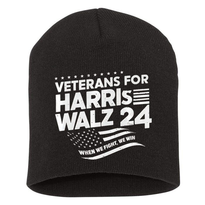 Veterans For Harris Walz 2024 Vote Blue Democrat Short Acrylic Beanie