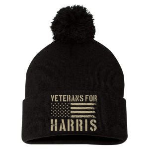 Veterans For Harris 2024 Military Vets Kamala Harris Pom Pom 12in Knit Beanie