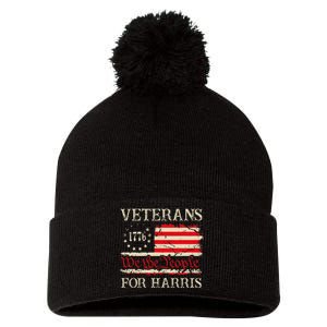 Veterans For Harris We The People 1776 Flag Kamala Harris Pom Pom 12in Knit Beanie