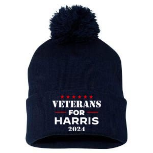 Veterans For Harris 2024 Kamala Harris Veteran Usa Pom Pom 12in Knit Beanie