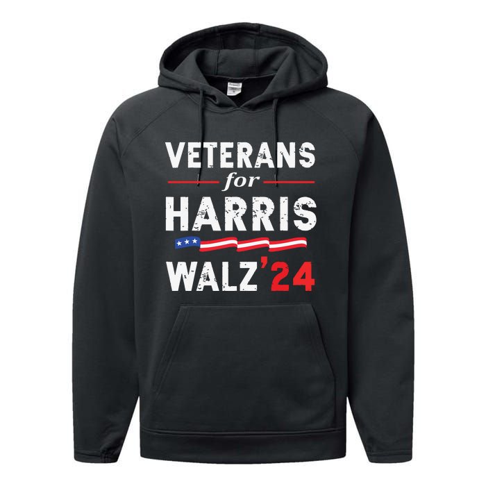 Veterans For Harris Waltz 2024 Election Vote Blue Democrat Performance Fleece Hoodie