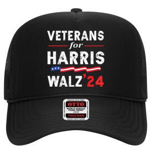 Veterans For Harris Waltz 2024 Election Vote Blue Democrat High Crown Mesh Back Trucker Hat