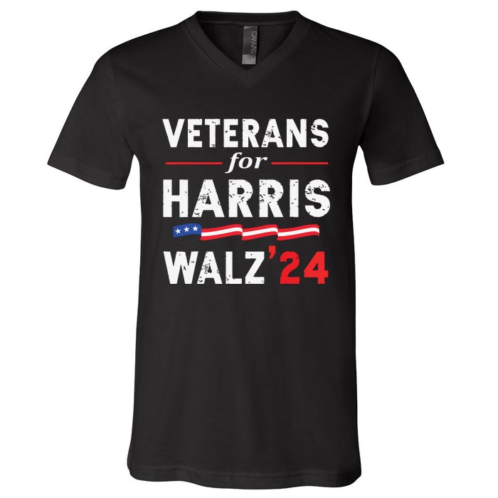 Veterans For Harris Waltz 2024 Election Vote Blue Democrat V-Neck T-Shirt