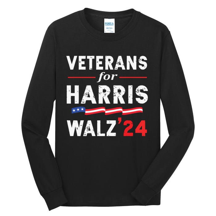 Veterans For Harris Waltz 2024 Election Vote Blue Democrat Tall Long Sleeve T-Shirt