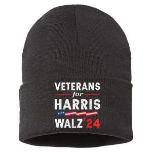 Veterans For Harris Waltz 2024 Election Vote Blue Democrat Sustainable Knit Beanie