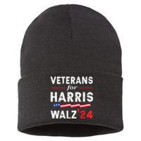 Veterans For Harris Waltz 2024 Election Vote Blue Democrat Sustainable Knit Beanie