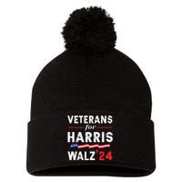 Veterans For Harris Waltz 2024 Election Vote Blue Democrat Pom Pom 12in Knit Beanie