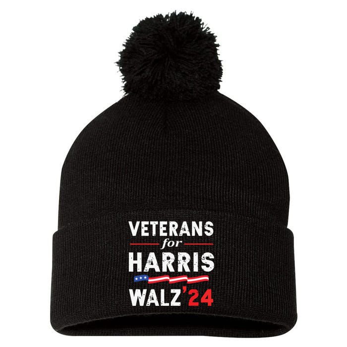 Veterans For Harris Waltz 2024 Election Vote Blue Democrat Pom Pom 12in Knit Beanie