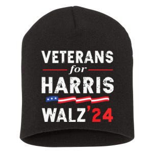 Veterans For Harris Waltz 2024 Election Vote Blue Democrat Short Acrylic Beanie