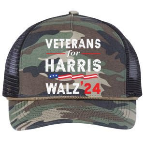 Veterans For Harris Waltz 2024 Election Vote Blue Democrat Retro Rope Trucker Hat Cap