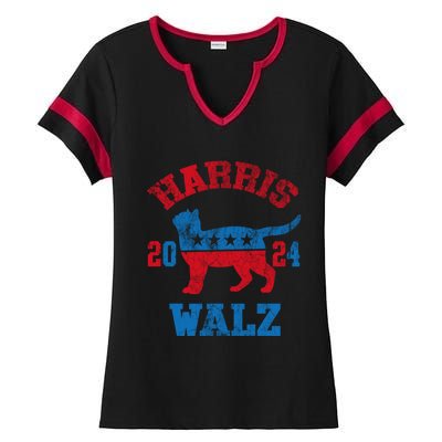 Vote For Harris Walz 2024 Election Kamala Harris Tim Waltz Ladies Halftime Notch Neck Tee