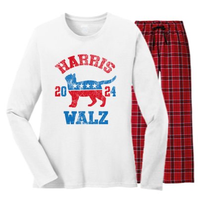 Vote For Harris Walz 2024 Election Kamala Harris Tim Waltz Women's Long Sleeve Flannel Pajama Set 