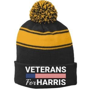 Veterans For Harris 2024 Stripe Pom Pom Beanie