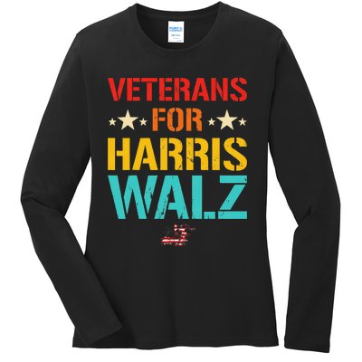 Veteran For Harris Walz Waltz Usa Flag Ladies Long Sleeve Shirt