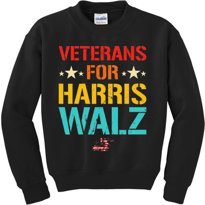 Veteran For Harris Walz Waltz Usa Flag Kids Sweatshirt