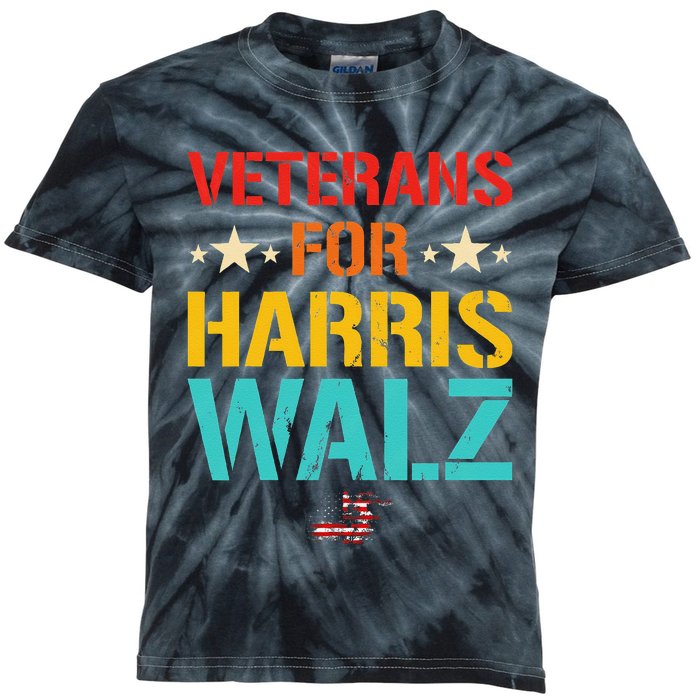 Veteran For Harris Walz Waltz Usa Flag Kids Tie-Dye T-Shirt