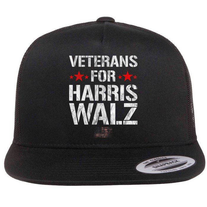 Veterans For Harris 2024 Kamala Harris Tim Walz Veteran Usa Flat Bill Trucker Hat