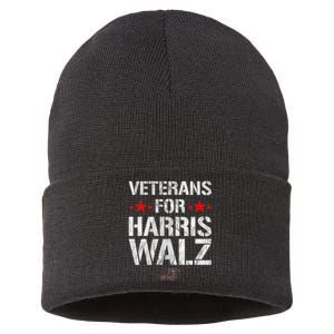 Veterans For Harris 2024 Kamala Harris Tim Walz Veteran Usa Sustainable Knit Beanie