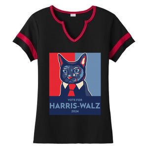 Vote For Harris Waltz 2024 Election Funny Cat Ladies Halftime Notch Neck Tee