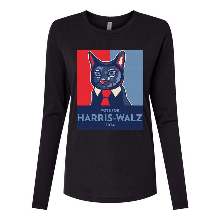 Vote For Harris Waltz 2024 Election Funny Cat Womens Cotton Relaxed Long Sleeve T-Shirt