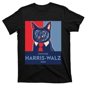 Vote For Harris Waltz 2024 Election Funny Cat T-Shirt