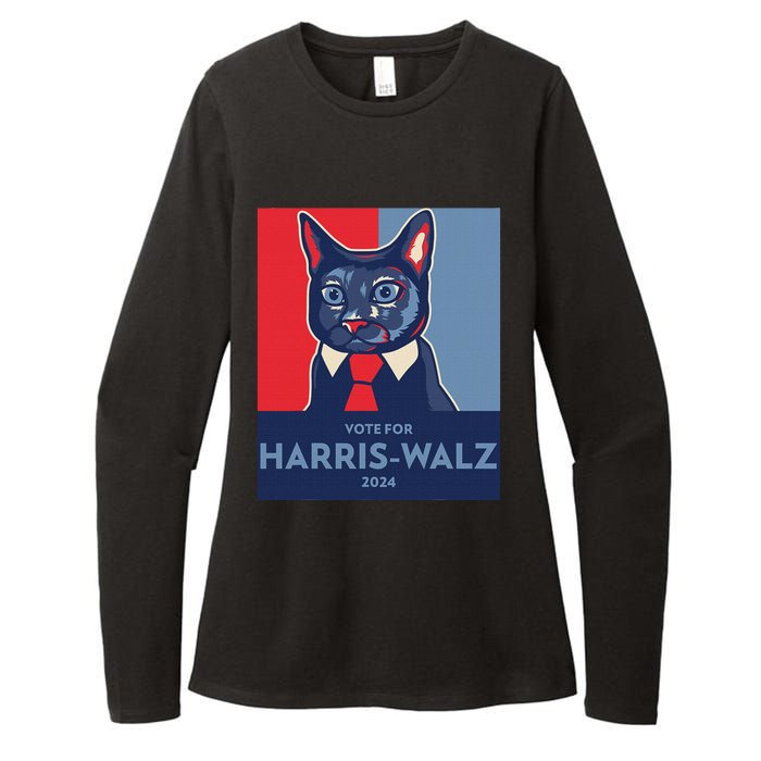 Vote For Harris Waltz 2024 Election Funny Cat Womens CVC Long Sleeve Shirt