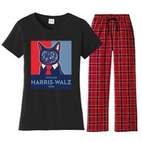 Vote For Harris Waltz 2024 Election Funny Cat Women's Flannel Pajama Set