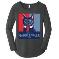 Vote For Harris Waltz 2024 Election Funny Cat Women's Perfect Tri Tunic Long Sleeve Shirt