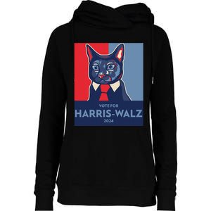 Vote For Harris Waltz 2024 Election Funny Cat Womens Funnel Neck Pullover Hood