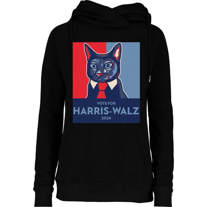 Vote For Harris Waltz 2024 Election Funny Cat Womens Funnel Neck Pullover Hood