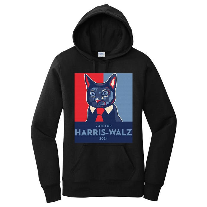 Vote For Harris Waltz 2024 Election Funny Cat Women's Pullover Hoodie