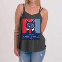 Vote For Harris Waltz 2024 Election Funny Cat Women's Strappy Tank