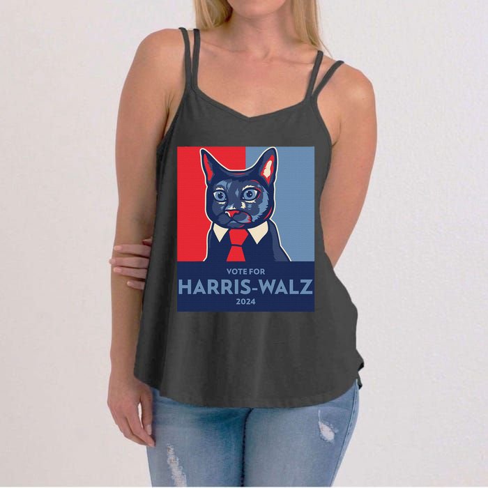 Vote For Harris Waltz 2024 Election Funny Cat Women's Strappy Tank