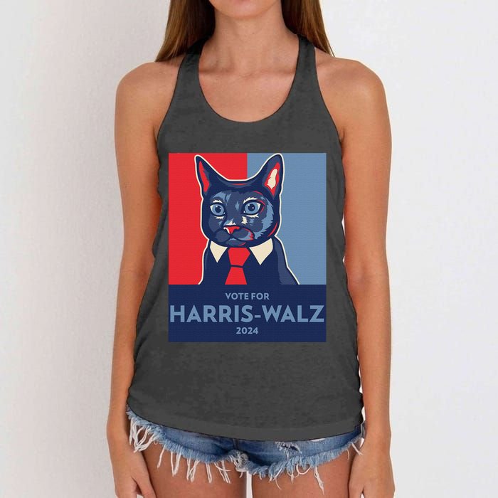 Vote For Harris Waltz 2024 Election Funny Cat Women's Knotted Racerback Tank