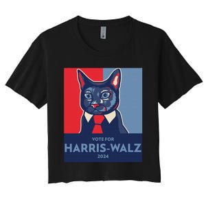 Vote For Harris Waltz 2024 Election Funny Cat Women's Crop Top Tee